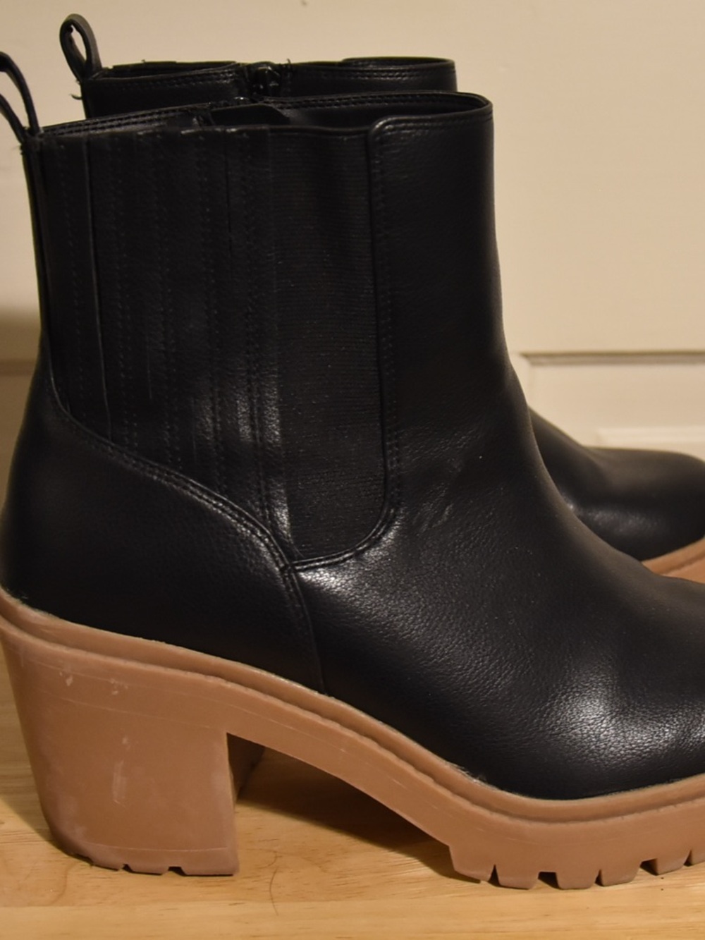 Torrid Black Chelsea Ankle Boots with Chunky Tan Platform